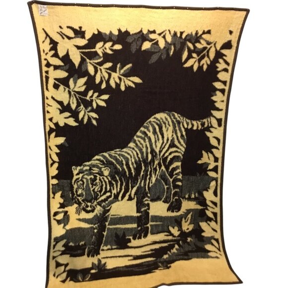 Vtg Homemaker Industries Safari Tiger Reversible Blanket Plush Throw Germany - Picture 6 of 13